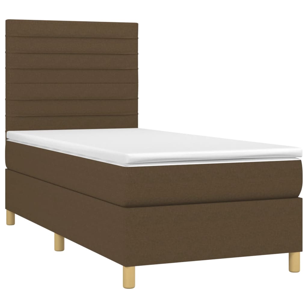 Boxspring met matras en LED stof donkerbruin 90x190 cm Bedden & bedframes | Creëer jouw Trendy Thuis | Gratis bezorgd & Retour | Trendy.nl