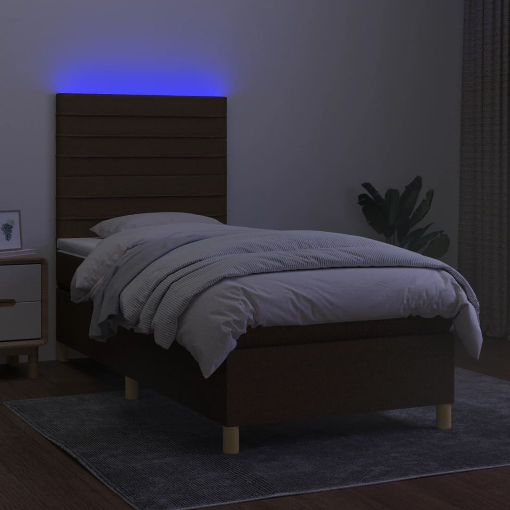 Boxspring met matras en LED stof donkerbruin 90x190 cm Bedden & bedframes | Creëer jouw Trendy Thuis | Gratis bezorgd & Retour | Trendy.nl