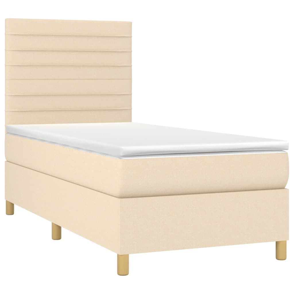 Boxspring met matras en LED stof crèmekleurig 90x190 cm Bedden & bedframes | Creëer jouw Trendy Thuis | Gratis bezorgd & Retour | Trendy.nl