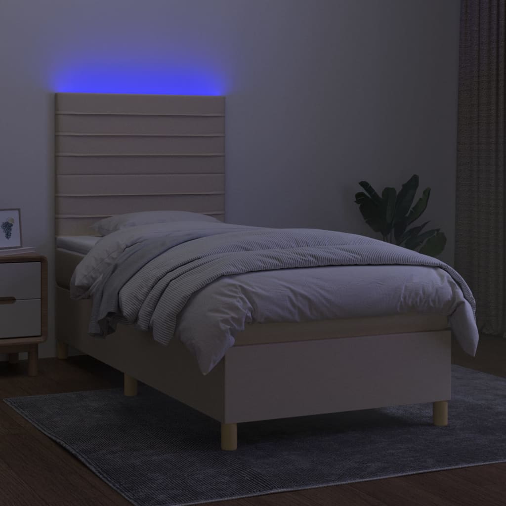 Boxspring met matras en LED stof crèmekleurig 90x190 cm Bedden & bedframes | Creëer jouw Trendy Thuis | Gratis bezorgd & Retour | Trendy.nl