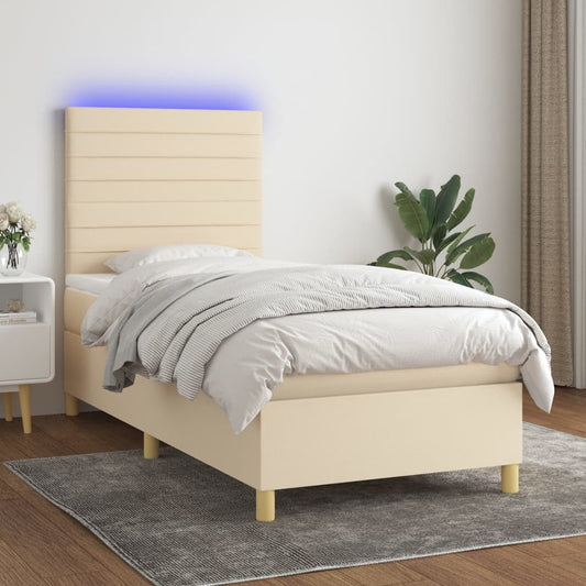 Boxspring met matras en LED stof crèmekleurig 90x190 cm Bedden & bedframes | Creëer jouw Trendy Thuis | Gratis bezorgd & Retour | Trendy.nl