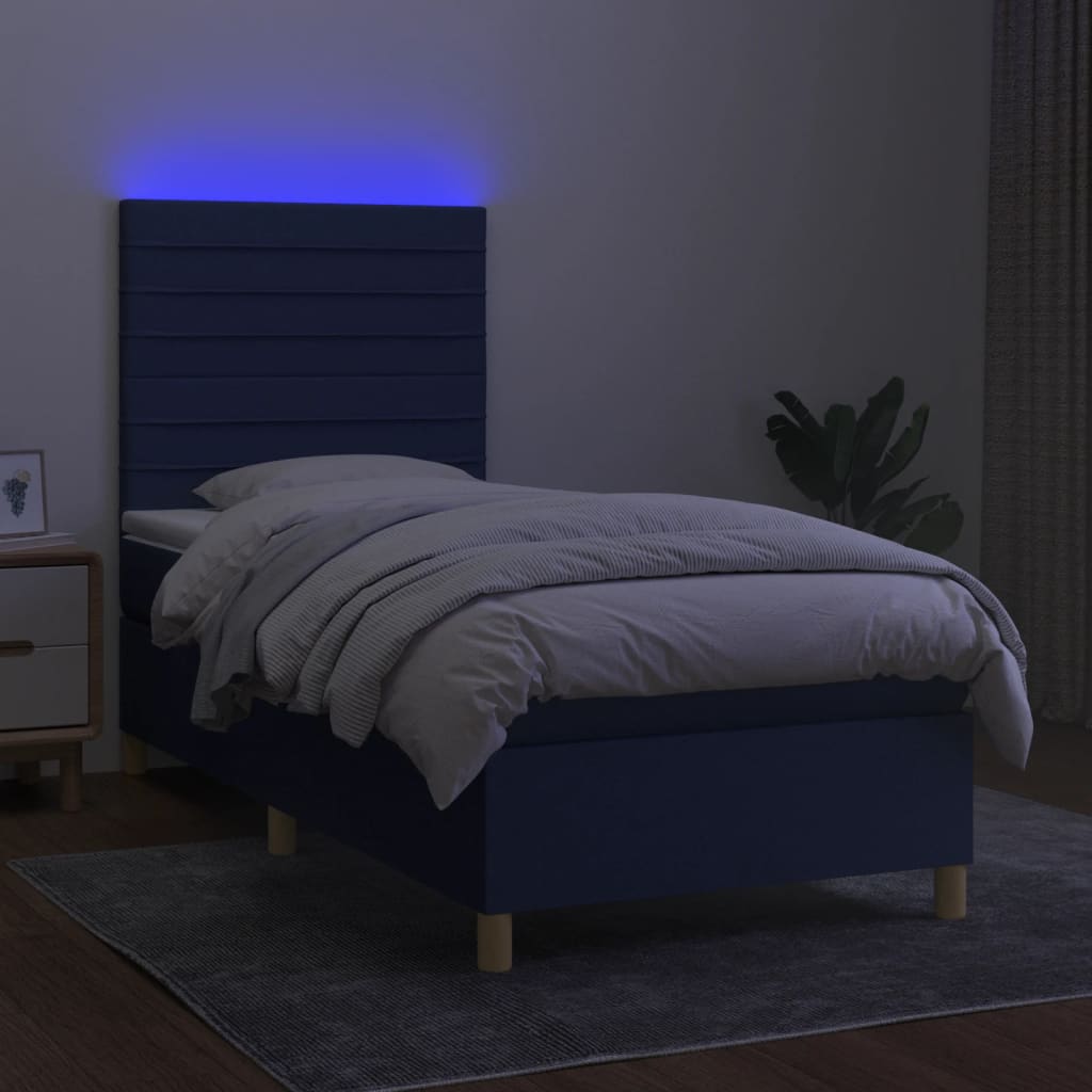 Boxspring met matras en LED stof blauw 90x190 cm Bedden & bedframes | Creëer jouw Trendy Thuis | Gratis bezorgd & Retour | Trendy.nl