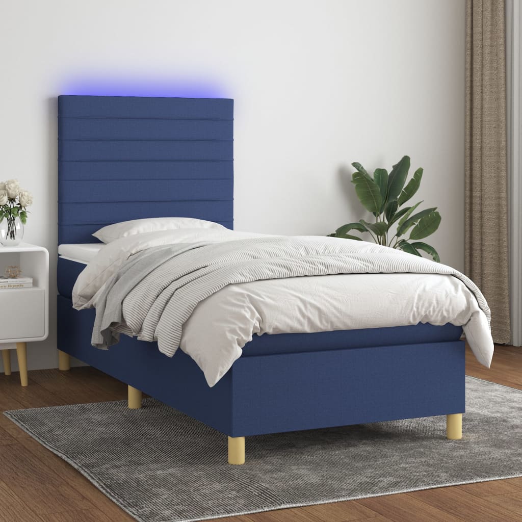 Boxspring met matras en LED stof blauw 90x190 cm Bedden & bedframes | Creëer jouw Trendy Thuis | Gratis bezorgd & Retour | Trendy.nl