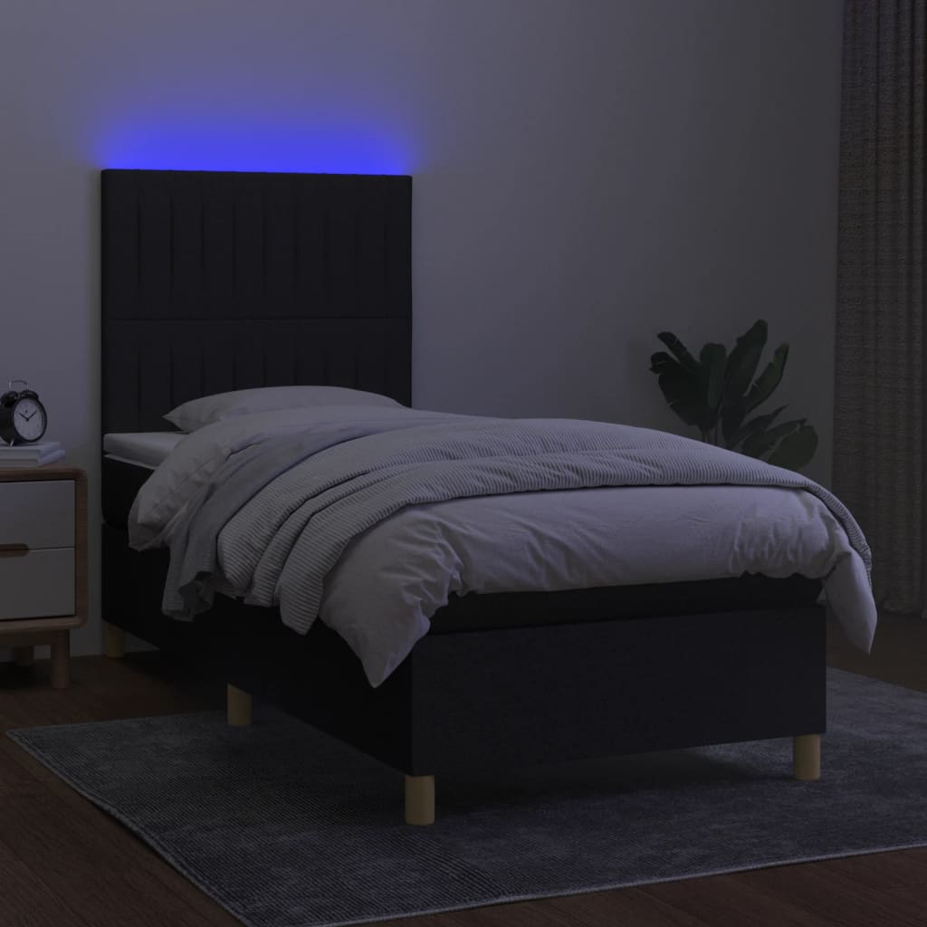 Boxspring met matras en LED stof zwart 80x200 cm Bedden & bedframes | Creëer jouw Trendy Thuis | Gratis bezorgd & Retour | Trendy.nl