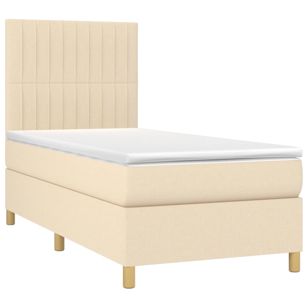 Boxspring met matras en LED stof crèmekleurig 90x190 cm Bedden & bedframes | Creëer jouw Trendy Thuis | Gratis bezorgd & Retour | Trendy.nl