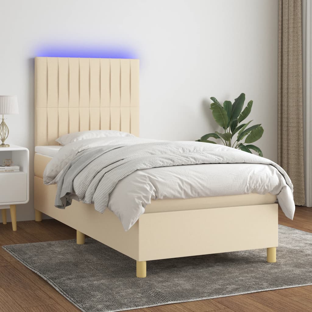 Boxspring met matras en LED stof crèmekleurig 90x190 cm Bedden & bedframes | Creëer jouw Trendy Thuis | Gratis bezorgd & Retour | Trendy.nl