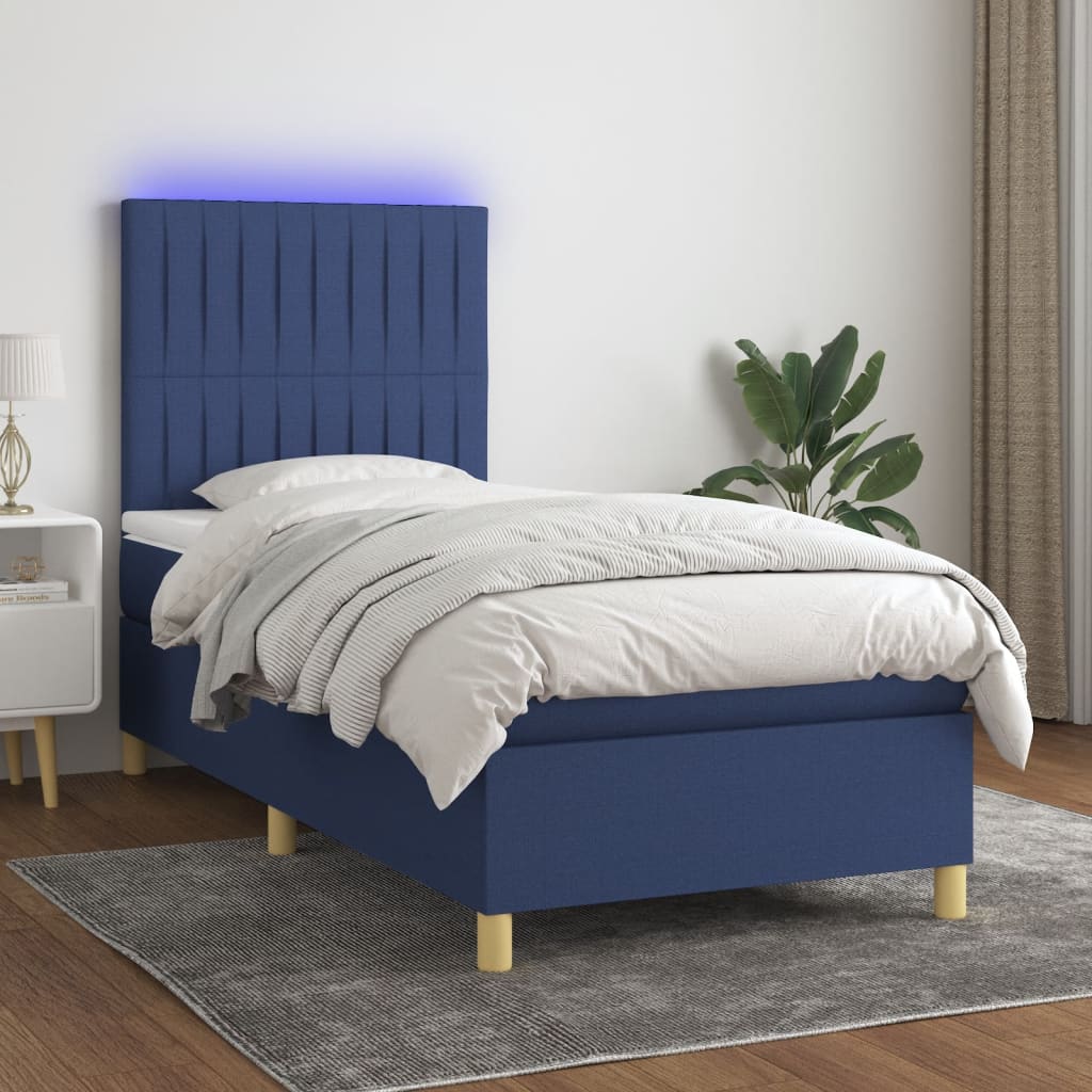 Boxspring met matras en LED stof blauw 90x190 cm Bedden & bedframes | Creëer jouw Trendy Thuis | Gratis bezorgd & Retour | Trendy.nl