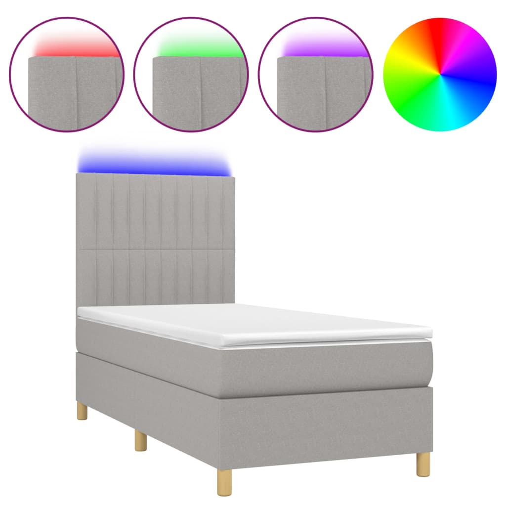 Boxspring met matras en LED stof lichtgrijs 90x200 cm Bedden & bedframes | Creëer jouw Trendy Thuis | Gratis bezorgd & Retour | Trendy.nl