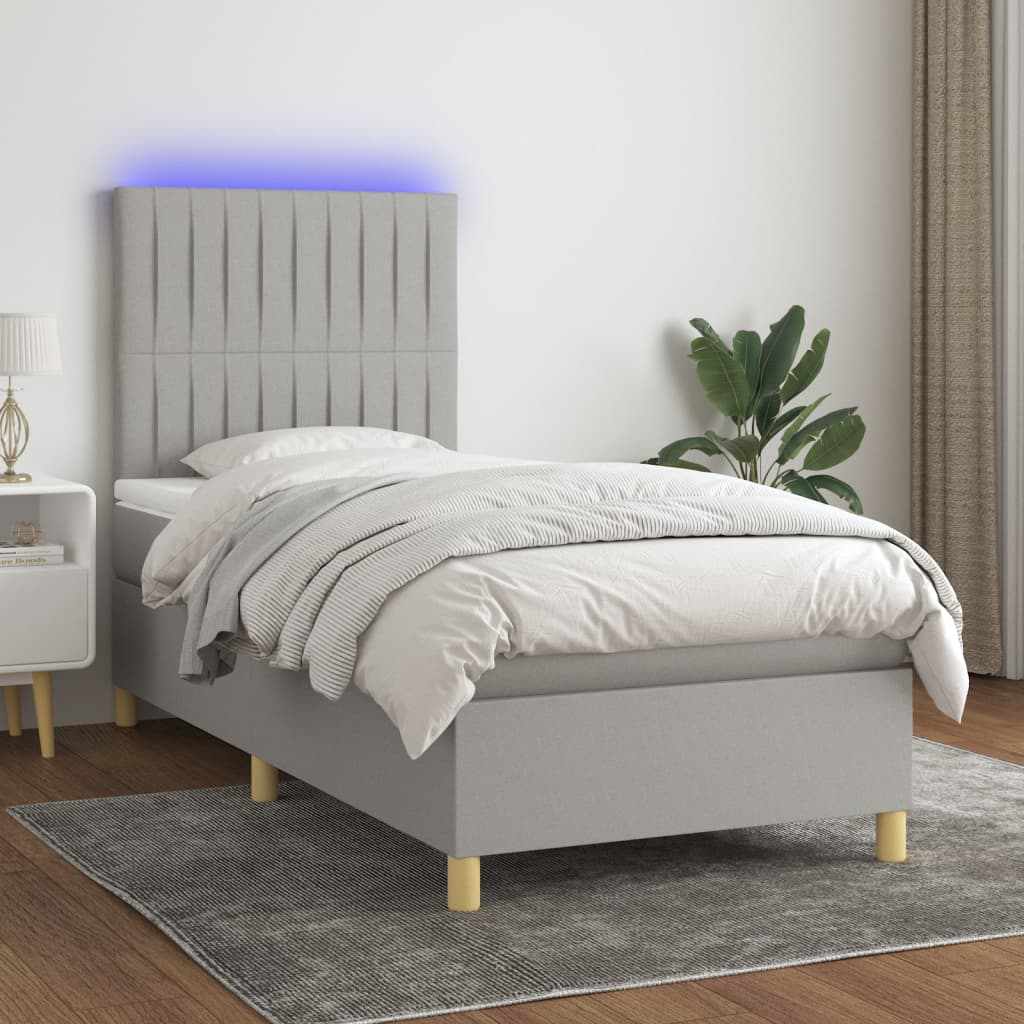 Boxspring met matras en LED stof lichtgrijs 90x200 cm Bedden & bedframes | Creëer jouw Trendy Thuis | Gratis bezorgd & Retour | Trendy.nl