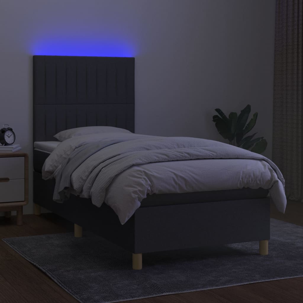 Boxspring met matras en LED stof donkergrijs 90x200 cm Bedden & bedframes | Creëer jouw Trendy Thuis | Gratis bezorgd & Retour | Trendy.nl