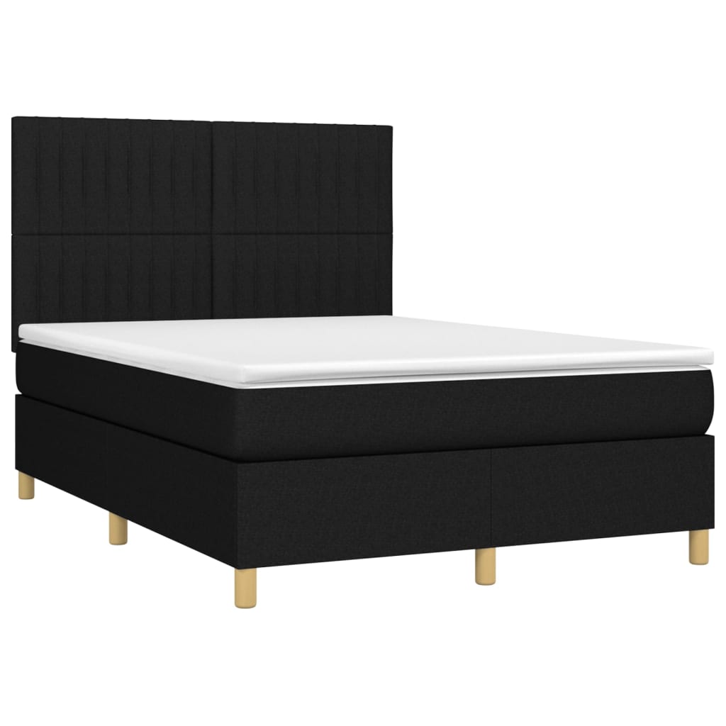 Boxspring met matras en LED stof zwart 140x200 cm