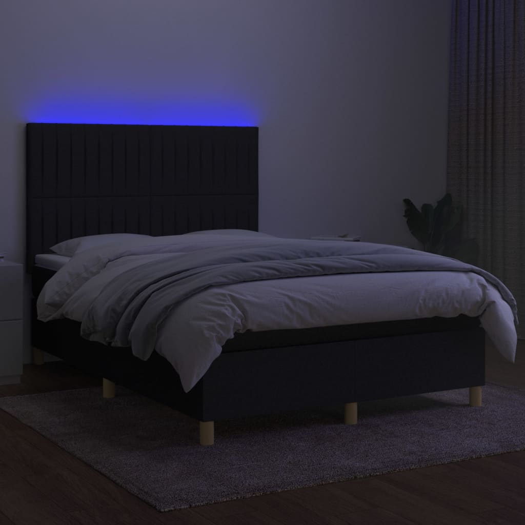 Boxspring met matras en LED stof zwart 140x200 cm