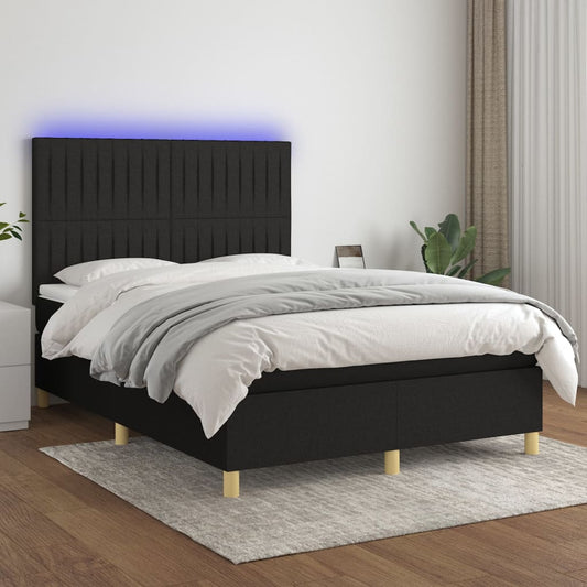 Boxspring met matras en LED stof zwart 140x200 cm