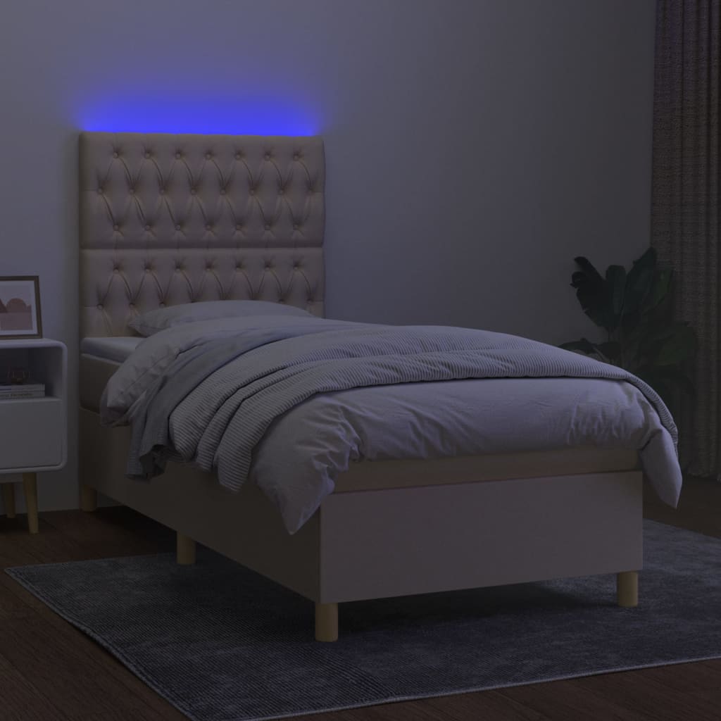 Boxspring met matras en LED stof crèmekleurig 80x200 cm