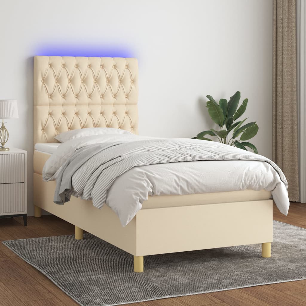 Boxspring met matras en LED stof crèmekleurig 80x200 cm