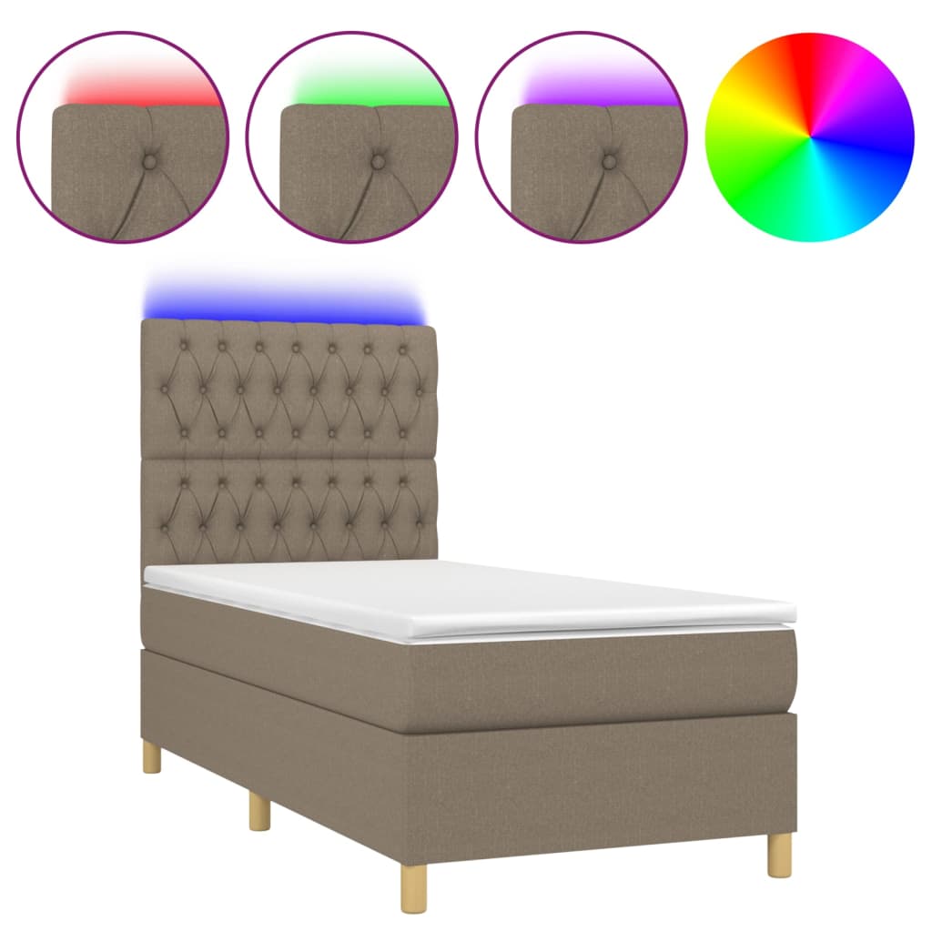 Boxspring met matras en LED stof taupe 90x190 cm Bedden & bedframes | Creëer jouw Trendy Thuis | Gratis bezorgd & Retour | Trendy.nl