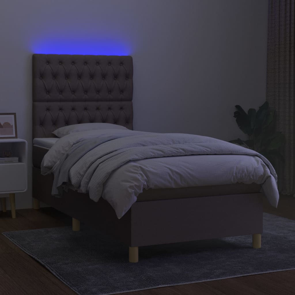 Boxspring met matras en LED stof taupe 90x190 cm Bedden & bedframes | Creëer jouw Trendy Thuis | Gratis bezorgd & Retour | Trendy.nl