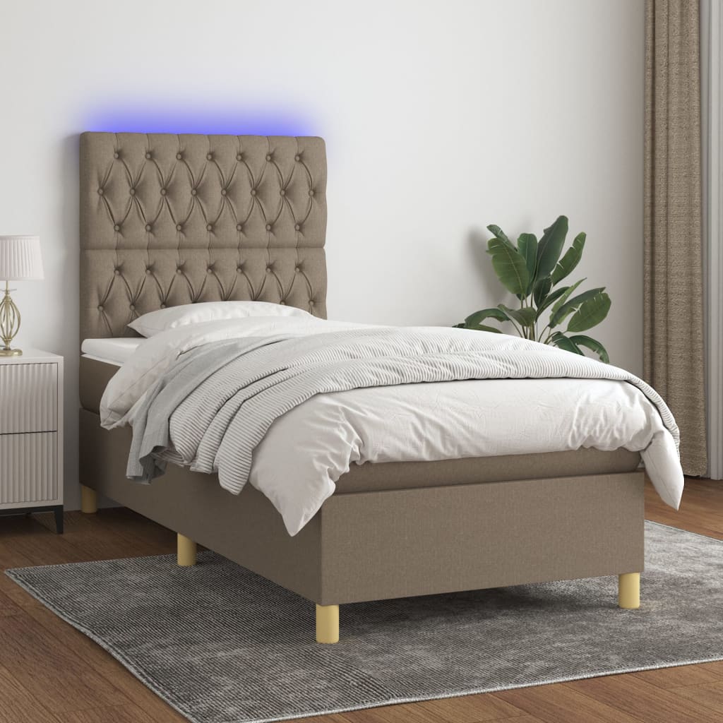 Boxspring met matras en LED stof taupe 90x190 cm Bedden & bedframes | Creëer jouw Trendy Thuis | Gratis bezorgd & Retour | Trendy.nl