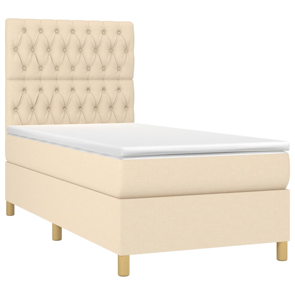 Boxspring met matras en LED stof crèmekleurig 90x190 cm Bedden & bedframes | Creëer jouw Trendy Thuis | Gratis bezorgd & Retour | Trendy.nl