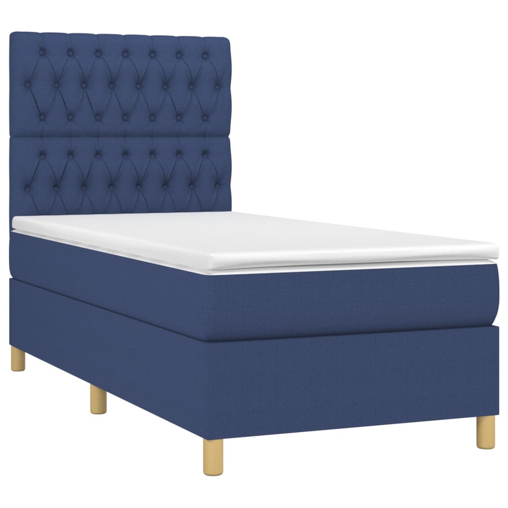 Boxspring met matras en LED stof blauw 90x190 cm Bedden & bedframes | Creëer jouw Trendy Thuis | Gratis bezorgd & Retour | Trendy.nl