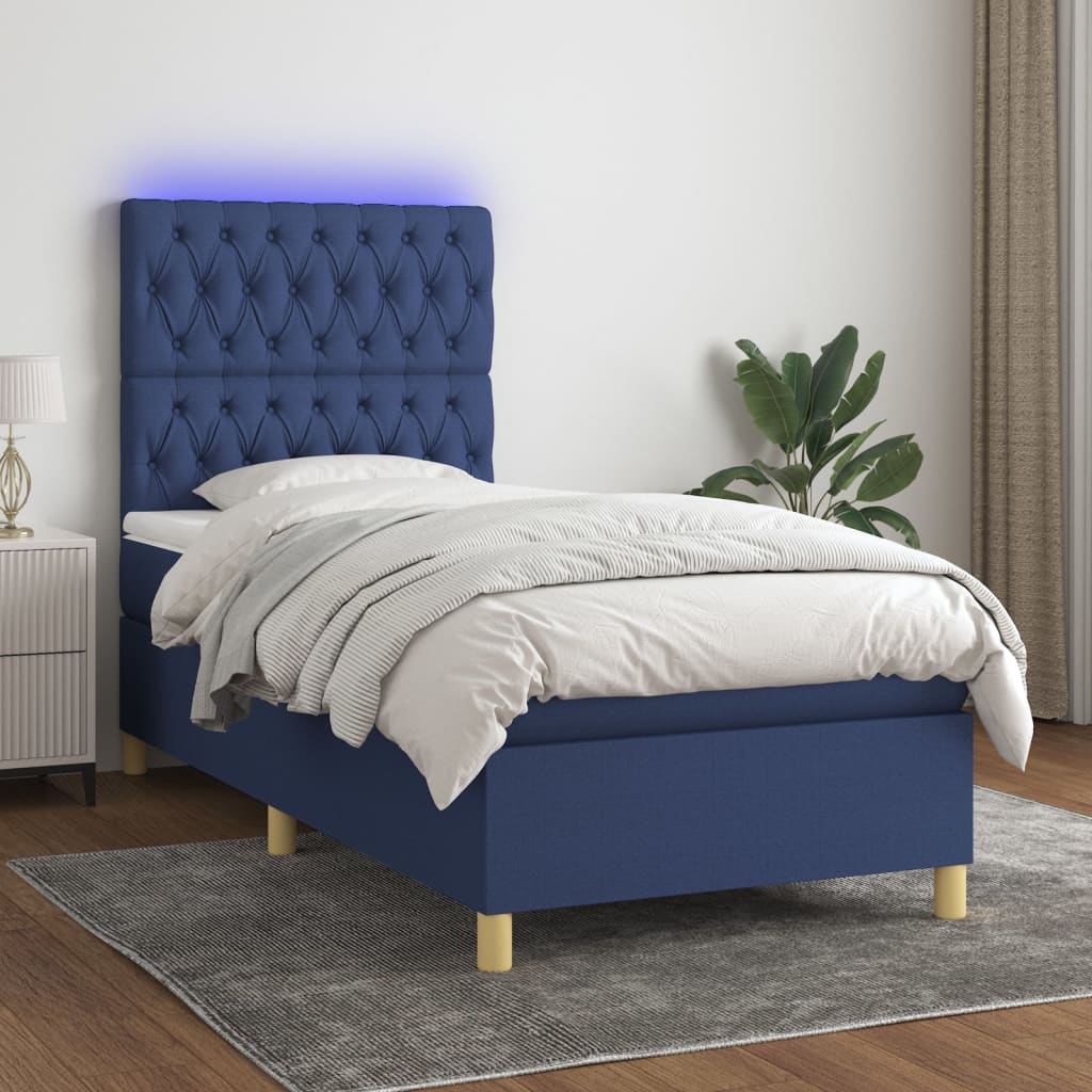 Boxspring met matras en LED stof blauw 90x190 cm Bedden & bedframes | Creëer jouw Trendy Thuis | Gratis bezorgd & Retour | Trendy.nl