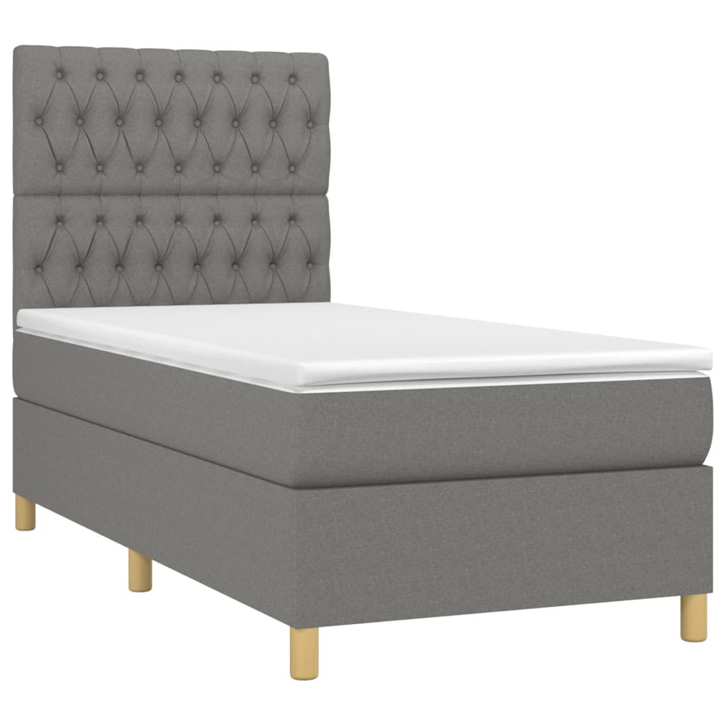 Boxspring met matras en LED stof donkergrijs 90x200 cm Bedden & bedframes | Creëer jouw Trendy Thuis | Gratis bezorgd & Retour | Trendy.nl