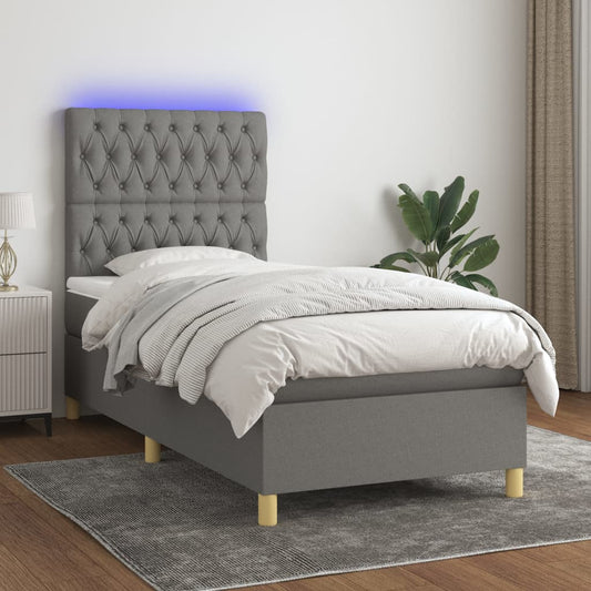 Boxspring met matras en LED stof donkergrijs 90x200 cm Bedden & bedframes | Creëer jouw Trendy Thuis | Gratis bezorgd & Retour | Trendy.nl