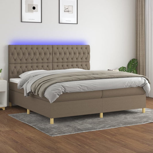 Boxspring met matras en LED stof taupe 200x200 cm Bedden & bedframes | Creëer jouw Trendy Thuis | Gratis bezorgd & Retour | Trendy.nl