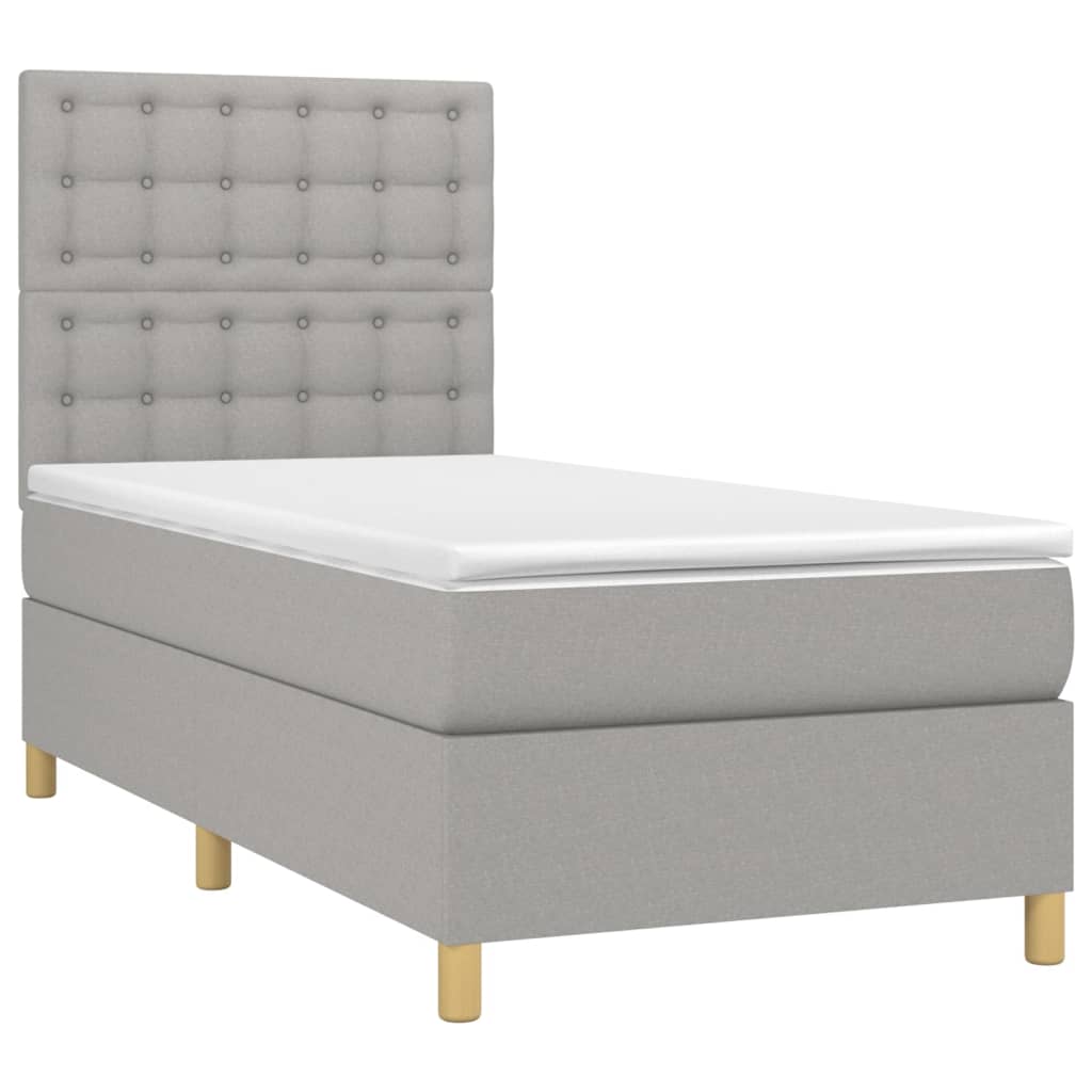 Boxspring met matras en LED stof lichtgrijs 90x190 cm Bedden & bedframes | Creëer jouw Trendy Thuis | Gratis bezorgd & Retour | Trendy.nl