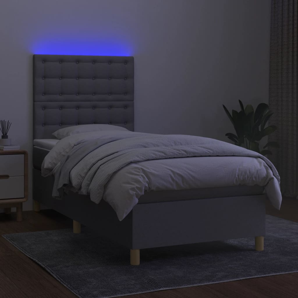 Boxspring met matras en LED stof lichtgrijs 90x190 cm Bedden & bedframes | Creëer jouw Trendy Thuis | Gratis bezorgd & Retour | Trendy.nl