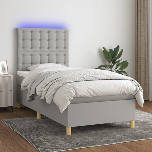 Boxspring met matras en LED stof lichtgrijs 90x190 cm Bedden & bedframes | Creëer jouw Trendy Thuis | Gratis bezorgd & Retour | Trendy.nl