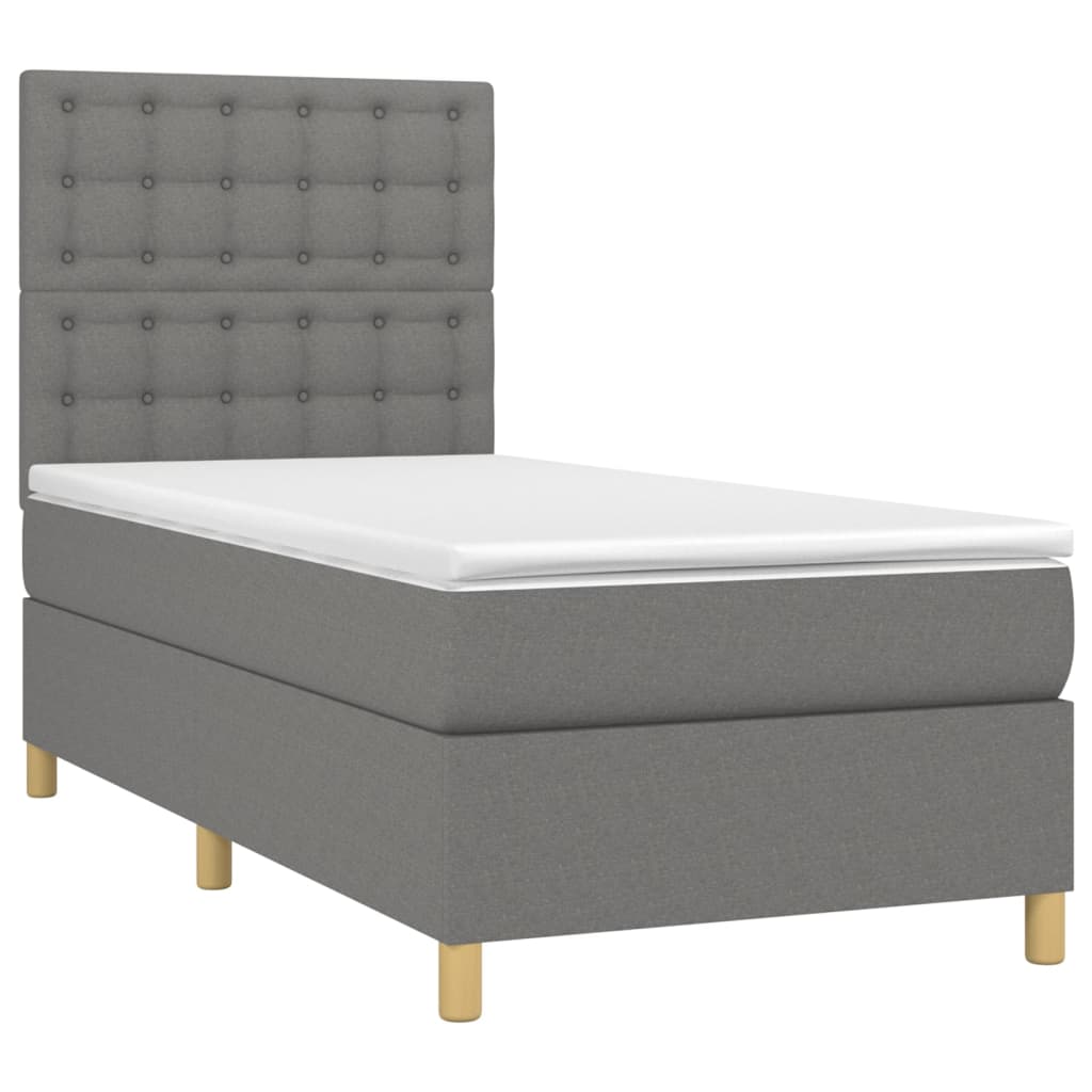 Boxspring met matras en LED stof donkergrijs 90x190 cm Bedden & bedframes | Creëer jouw Trendy Thuis | Gratis bezorgd & Retour | Trendy.nl