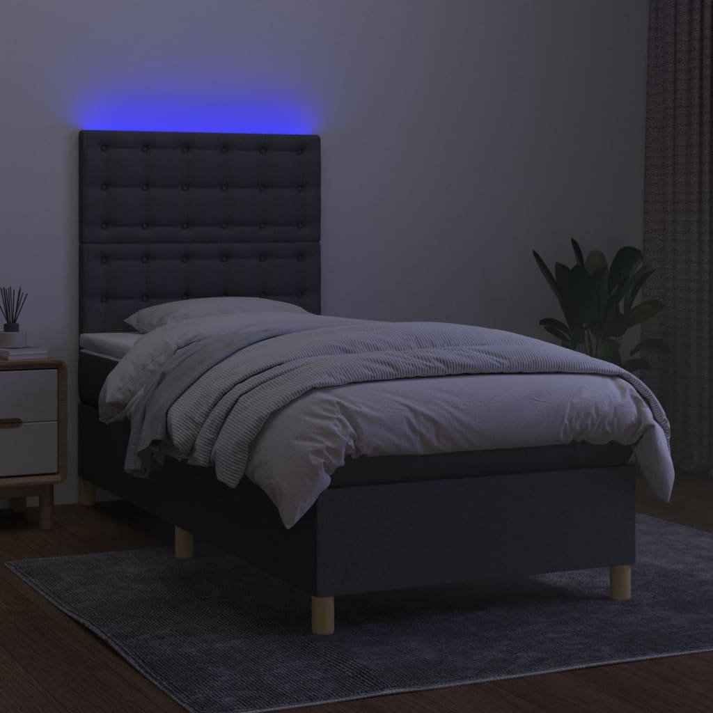 Boxspring met matras en LED stof donkergrijs 90x190 cm Bedden & bedframes | Creëer jouw Trendy Thuis | Gratis bezorgd & Retour | Trendy.nl