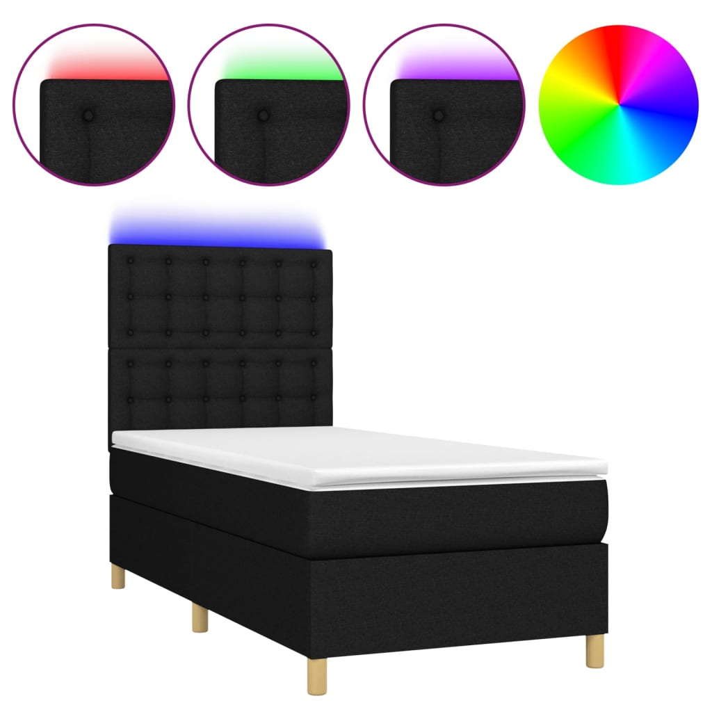 Boxspring met matras en LED stof zwart 90x190 cm Bedden & bedframes | Creëer jouw Trendy Thuis | Gratis bezorgd & Retour | Trendy.nl