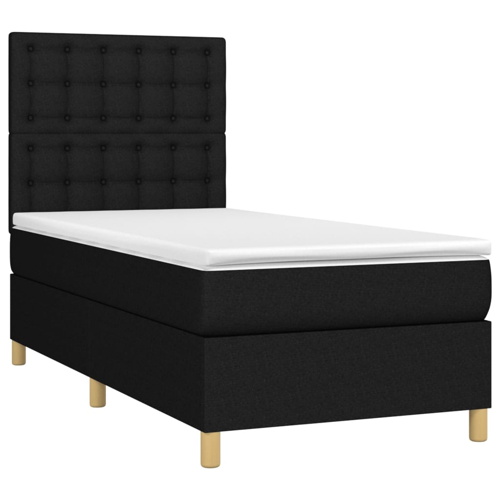 Boxspring met matras en LED stof zwart 90x190 cm Bedden & bedframes | Creëer jouw Trendy Thuis | Gratis bezorgd & Retour | Trendy.nl