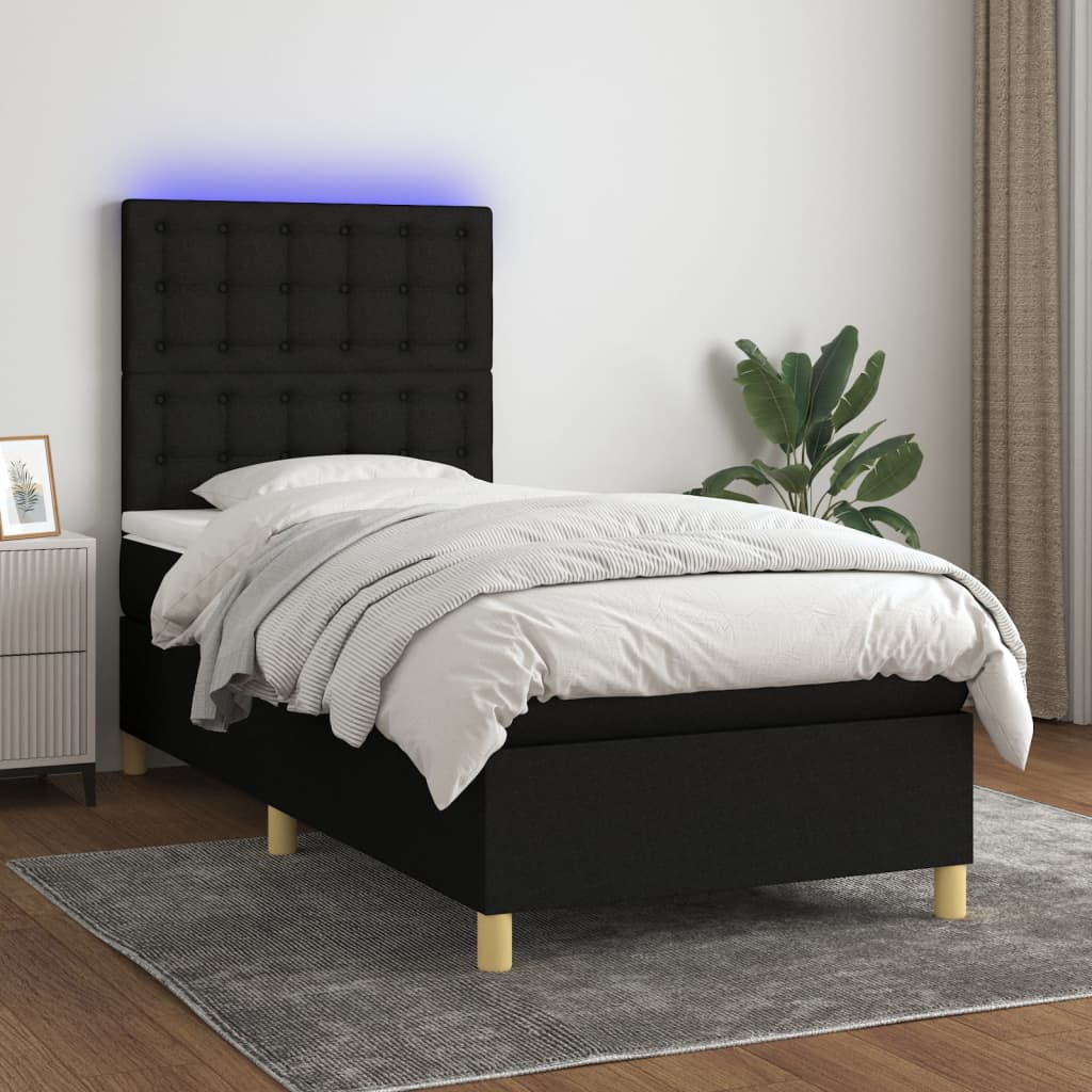 Boxspring met matras en LED stof zwart 90x190 cm Bedden & bedframes | Creëer jouw Trendy Thuis | Gratis bezorgd & Retour | Trendy.nl