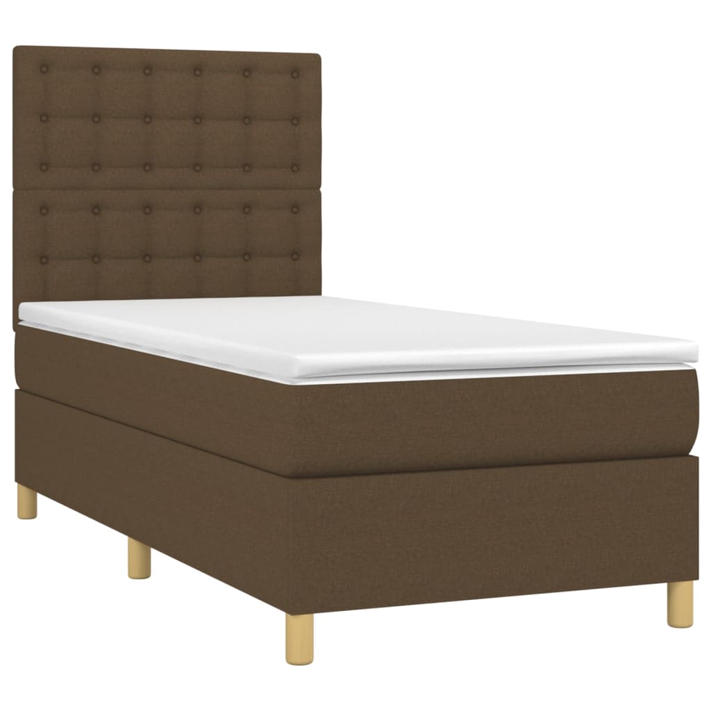 Boxspring met matras en LED stof donkerbruin 90x190 cm Bedden & bedframes | Creëer jouw Trendy Thuis | Gratis bezorgd & Retour | Trendy.nl