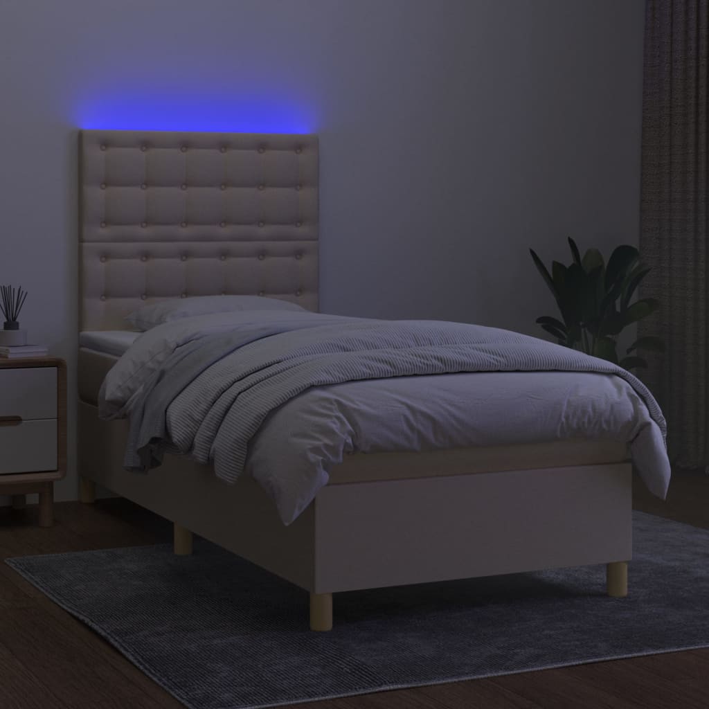 Boxspring met matras en LED stof crèmekleurig 90x190 cm Bedden & bedframes | Creëer jouw Trendy Thuis | Gratis bezorgd & Retour | Trendy.nl