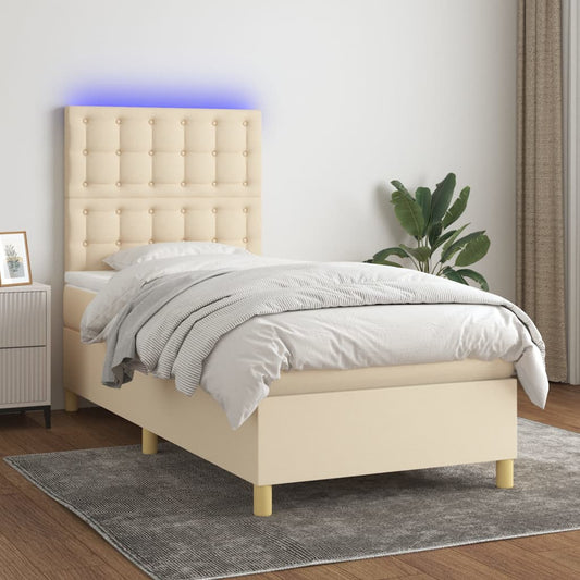 Boxspring met matras en LED stof crèmekleurig 90x190 cm Bedden & bedframes | Creëer jouw Trendy Thuis | Gratis bezorgd & Retour | Trendy.nl