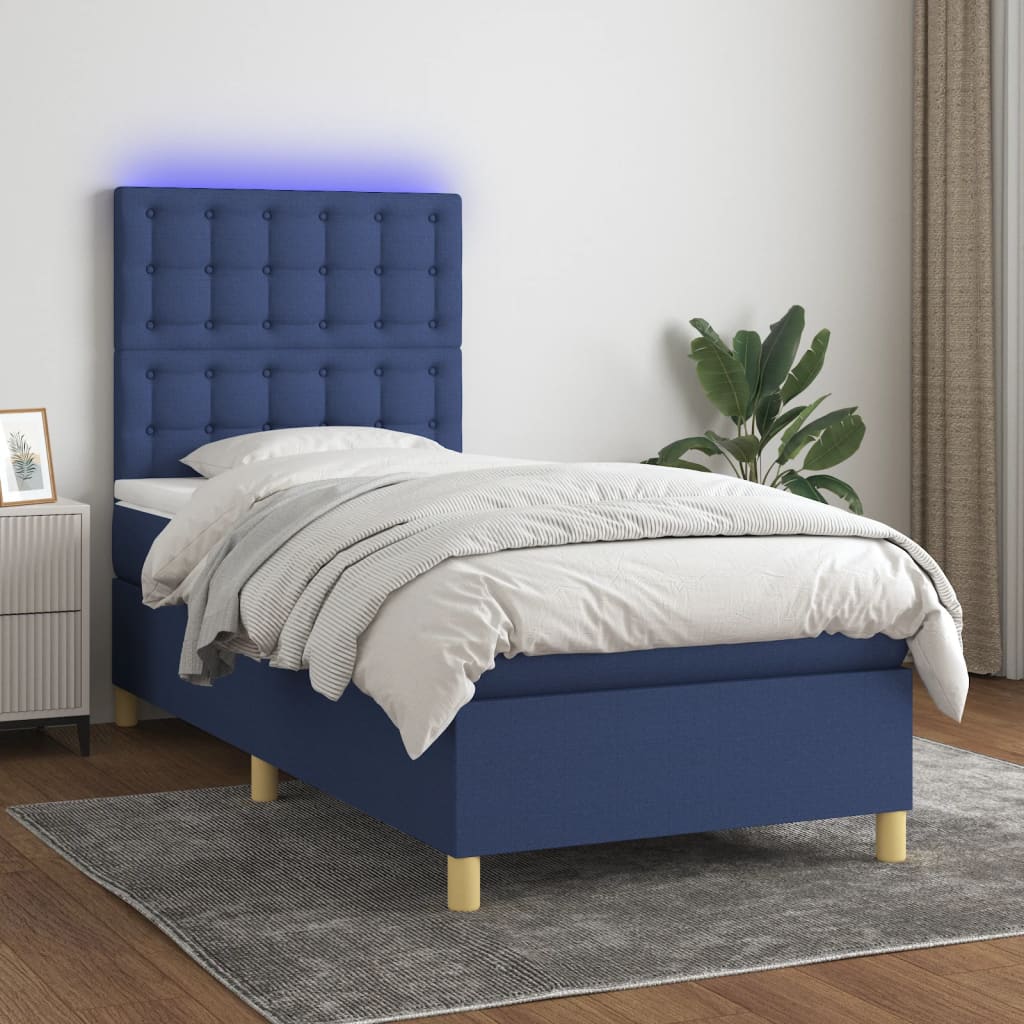 Boxspring met matras en LED stof blauw 90x190 cm Bedden & bedframes | Creëer jouw Trendy Thuis | Gratis bezorgd & Retour | Trendy.nl