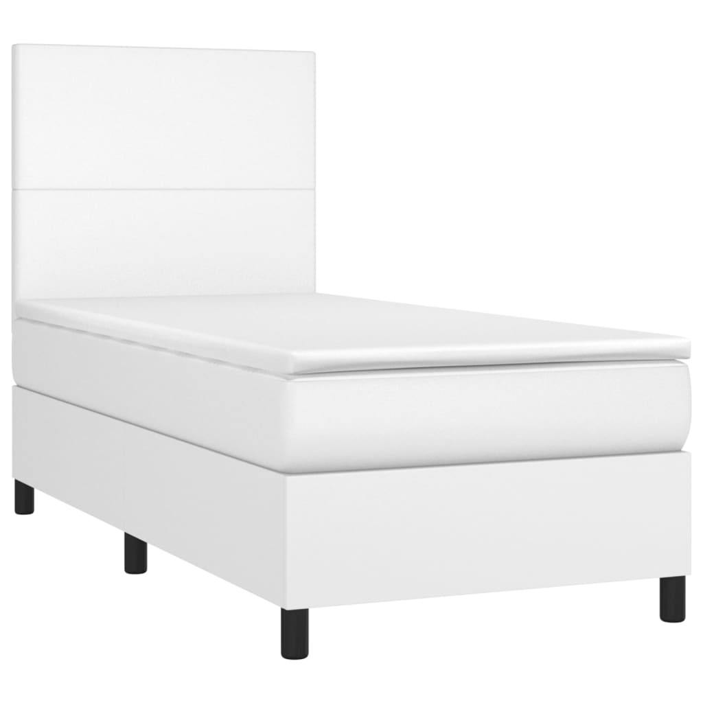 Boxspring met matras en LED kunstleer wit 90x190 cm Bedden & bedframes | Creëer jouw Trendy Thuis | Gratis bezorgd & Retour | Trendy.nl