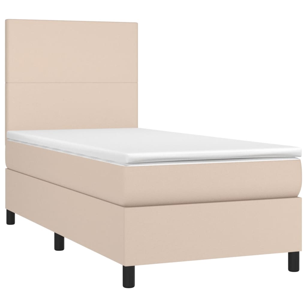 Boxspring met matras en LED kunstleer cappuccinokleur 90x190 cm Bedden & bedframes | Creëer jouw Trendy Thuis | Gratis bezorgd & Retour | Trendy.nl