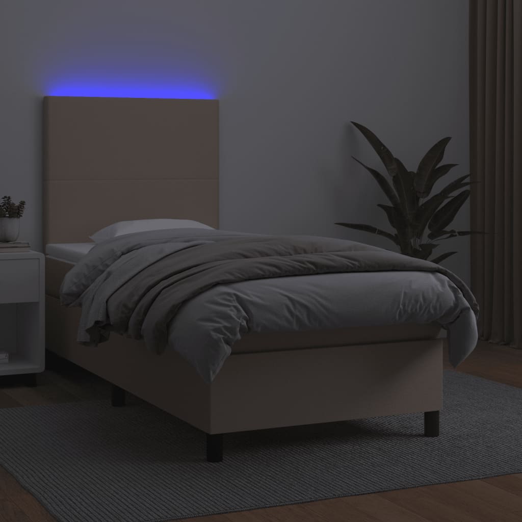 Boxspring met matras en LED kunstleer cappuccinokleur 90x190 cm Bedden & bedframes | Creëer jouw Trendy Thuis | Gratis bezorgd & Retour | Trendy.nl