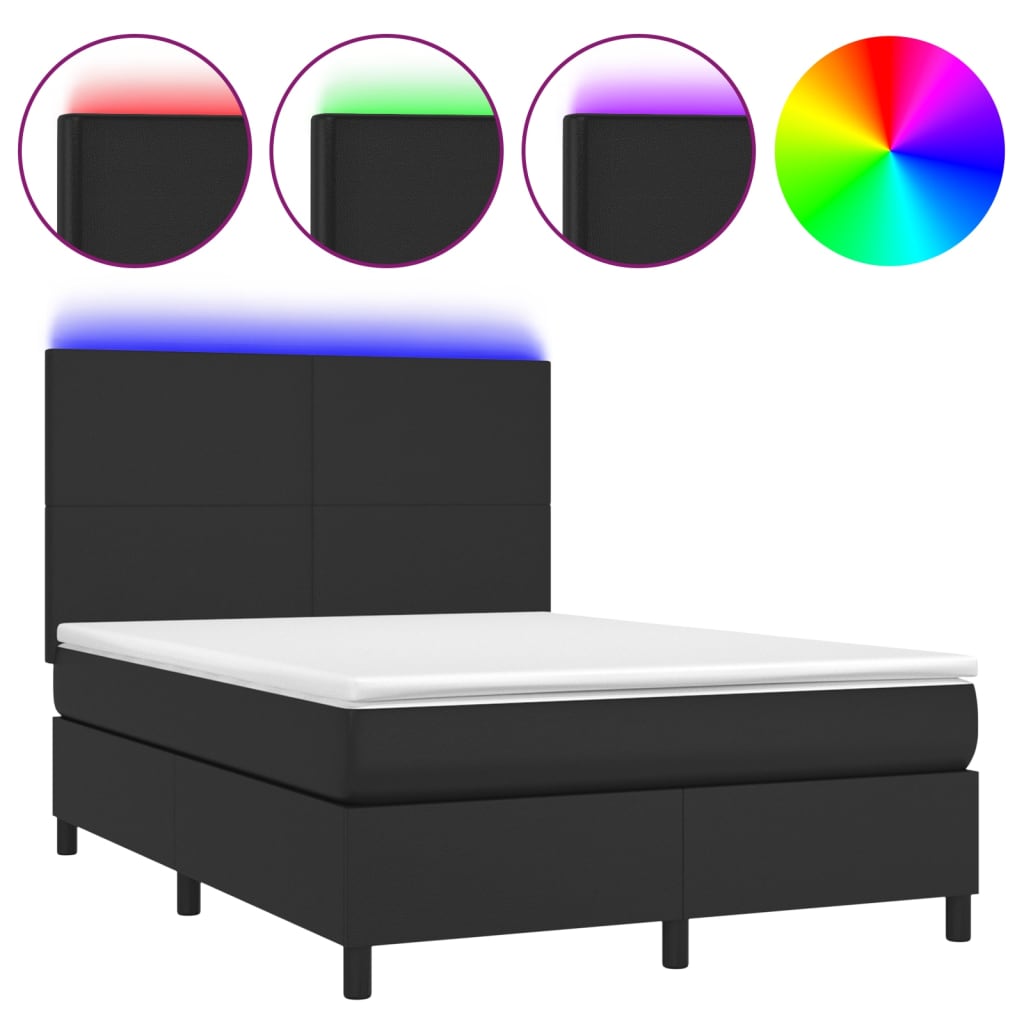 Boxspring met matras en LED kunstleer zwart 140x200 cm Bedden & bedframes | Creëer jouw Trendy Thuis | Gratis bezorgd & Retour | Trendy.nl