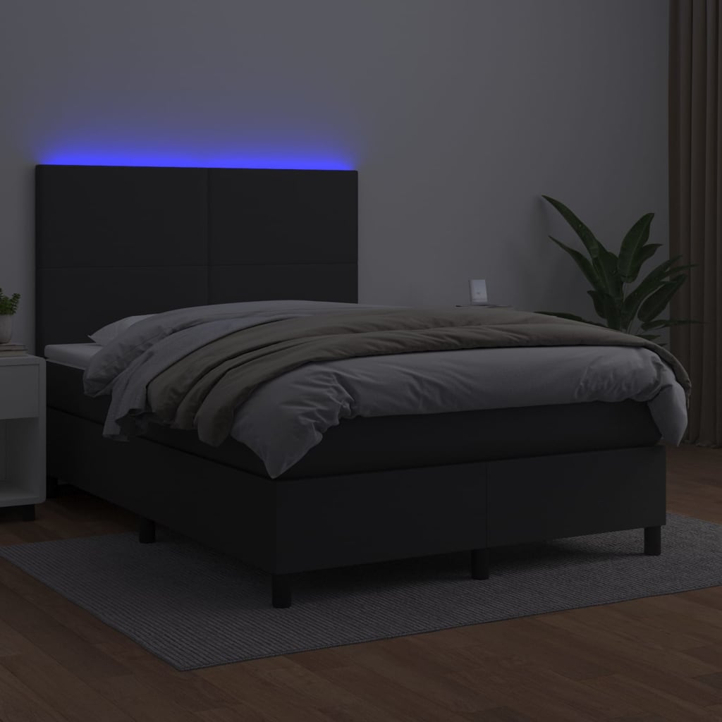 Boxspring met matras en LED kunstleer zwart 140x200 cm Bedden & bedframes | Creëer jouw Trendy Thuis | Gratis bezorgd & Retour | Trendy.nl