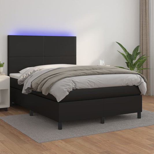 Boxspring met matras en LED kunstleer zwart 140x200 cm Bedden & bedframes | Creëer jouw Trendy Thuis | Gratis bezorgd & Retour | Trendy.nl