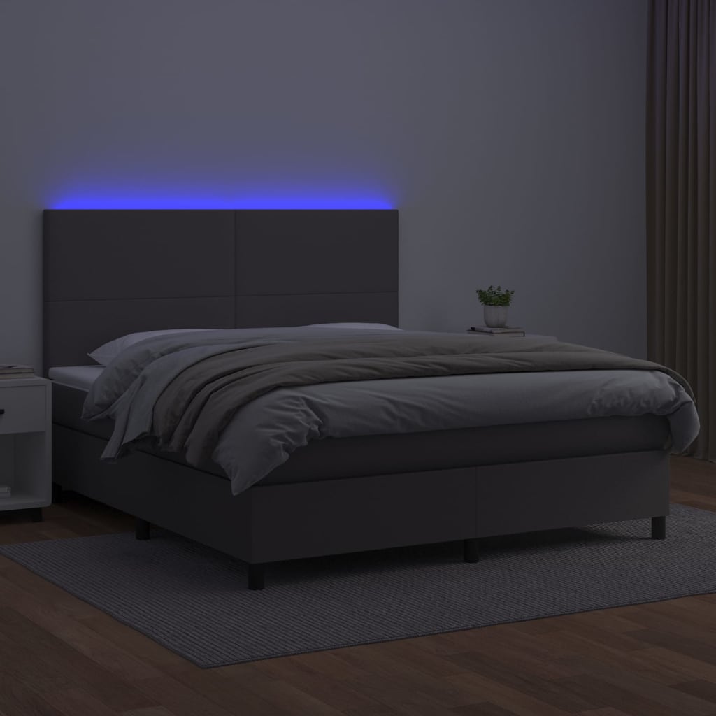 Boxspring met matras en LED kunstleer grijs 180x200 cm Bedden & bedframes | Creëer jouw Trendy Thuis | Gratis bezorgd & Retour | Trendy.nl