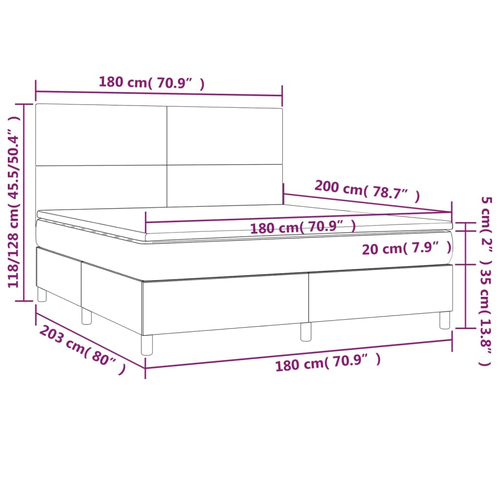 Boxspring met matras en LED kunstleer grijs 180x200 cm Bedden & bedframes | Creëer jouw Trendy Thuis | Gratis bezorgd & Retour | Trendy.nl