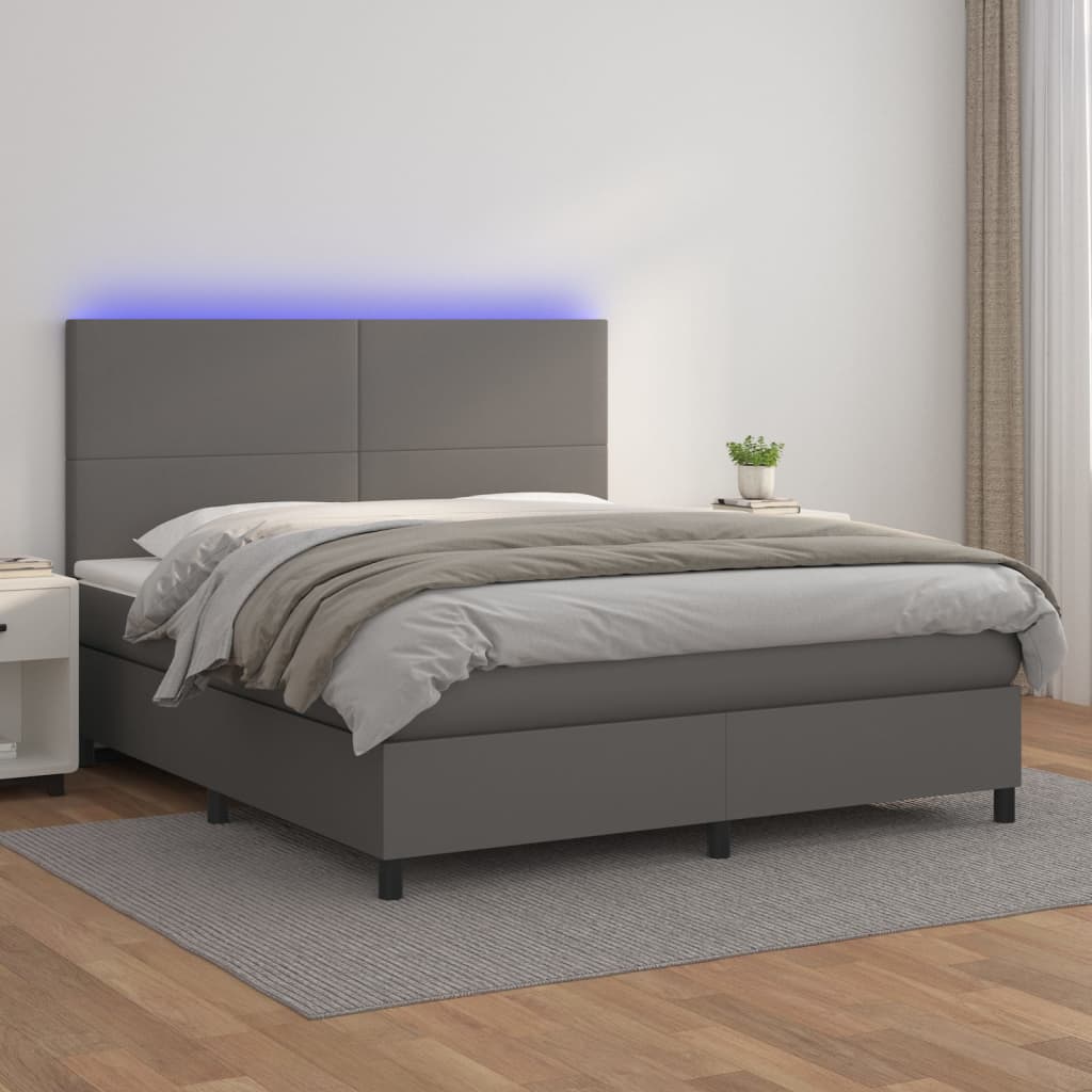 Boxspring met matras en LED kunstleer grijs 180x200 cm Bedden & bedframes | Creëer jouw Trendy Thuis | Gratis bezorgd & Retour | Trendy.nl