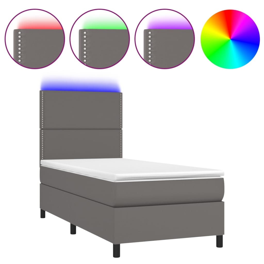 Boxspring met matras en LED kunstleer grijs 90x190 cm Bedden & bedframes | Creëer jouw Trendy Thuis | Gratis bezorgd & Retour | Trendy.nl